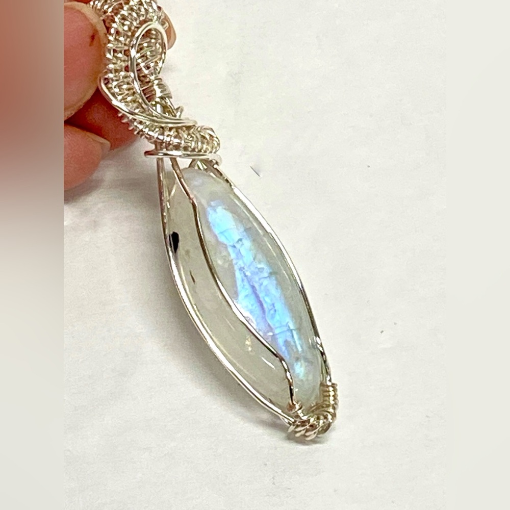 HANDMADE Moonstone Hand Wrapped Silver Plated Statement Pendant, Artisan Jewelry